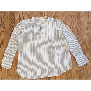Maternity Blouse Anne Taylor Loft White Striped V-Neck Long Sleeve Size Large